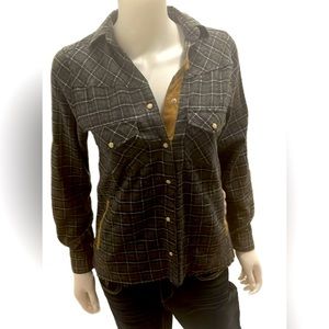 Madison Creek Outfitters grey plaid shirt with faux suede details